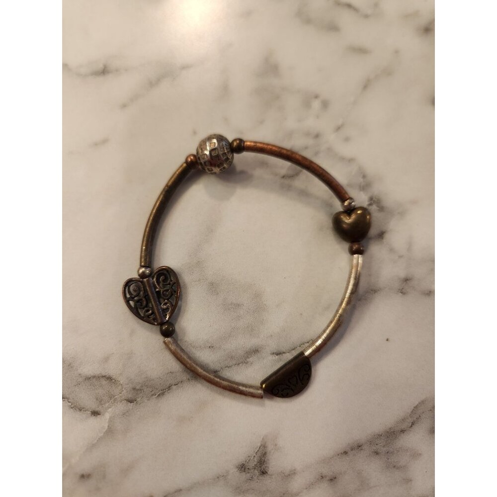 Vintage Copper & Silver Tone Heart Charm Bracelet